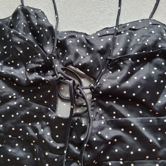Zara Satin Feel Black and White Polka Dot Midi Dress Slit Skirt Small - Picture 5 of 11